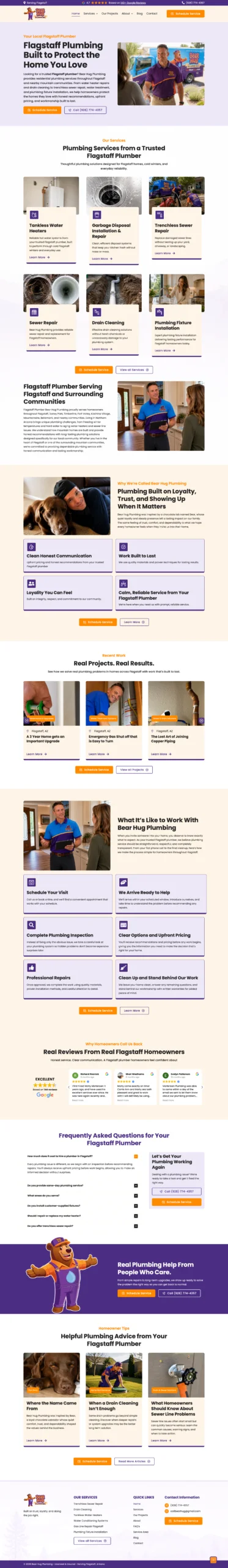 Bear Hug Plumbing website homepage