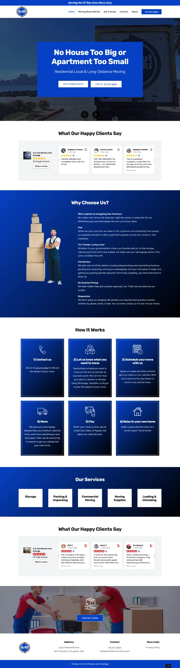 In and Out Movers website homepage