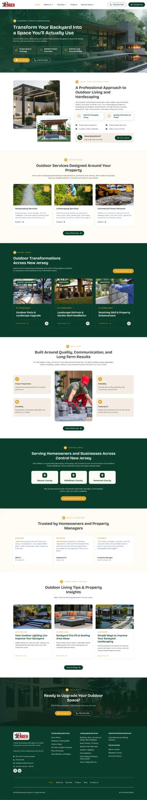 Jireh Outdoor Living website homepage
