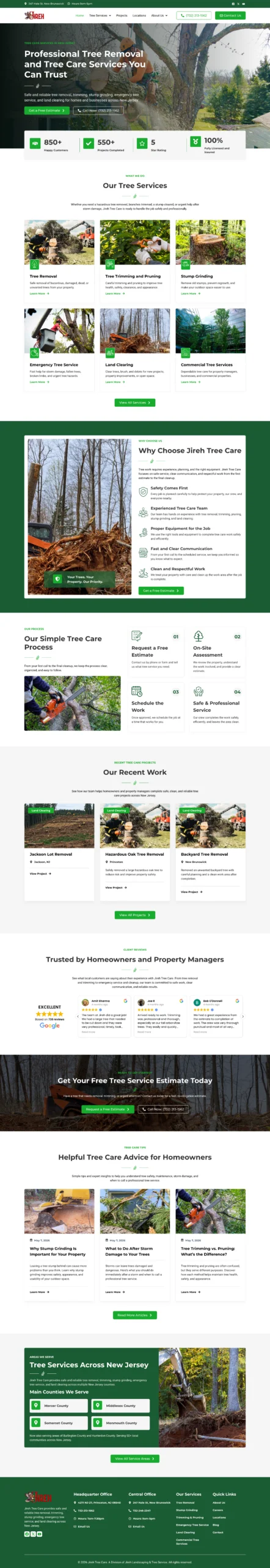 Jireh Tree Care website homepage