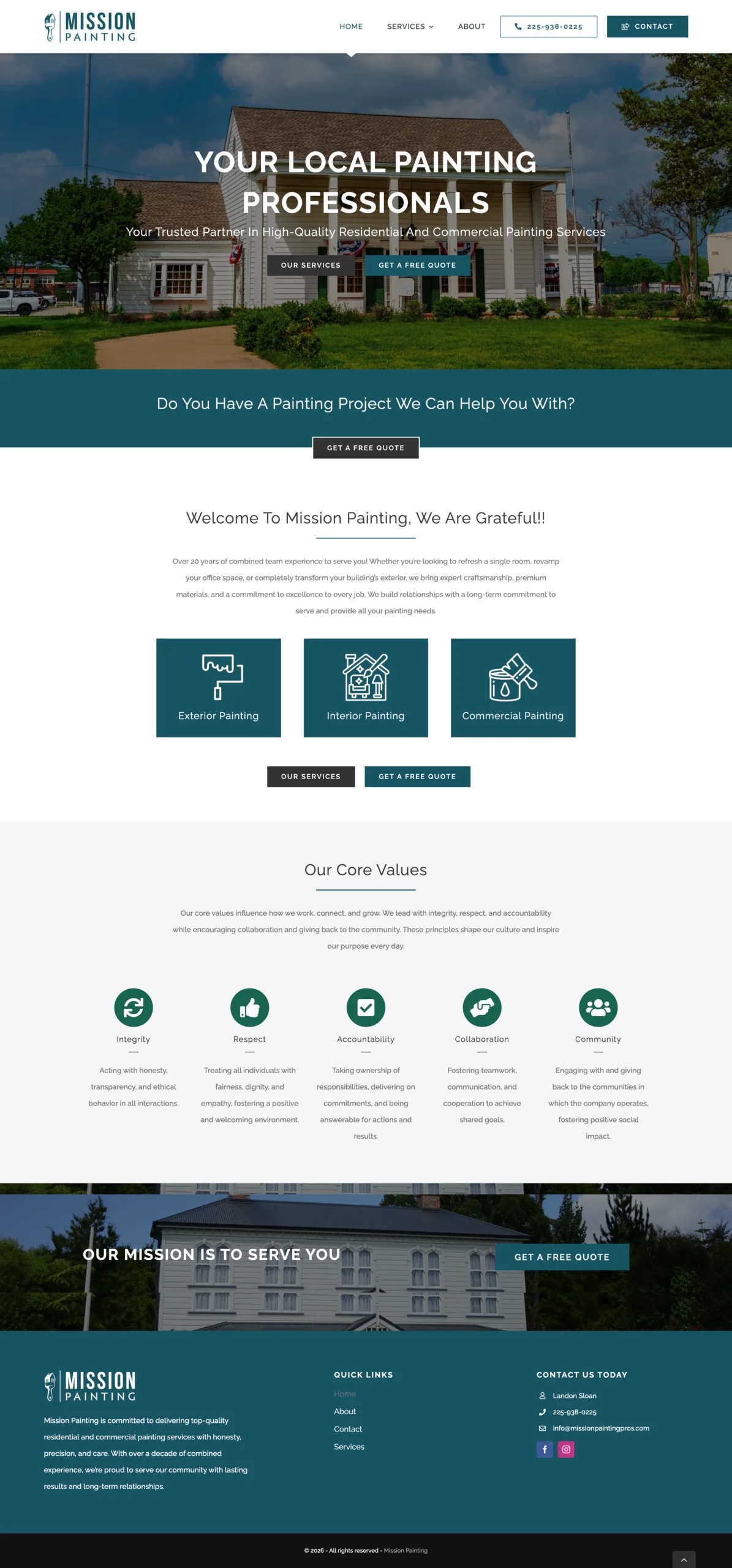 Mission Painting website homepage